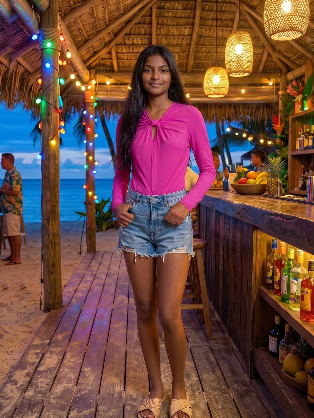 FARM Rio Hot Pink Long-Sleeve Twist-Front Bodysuit